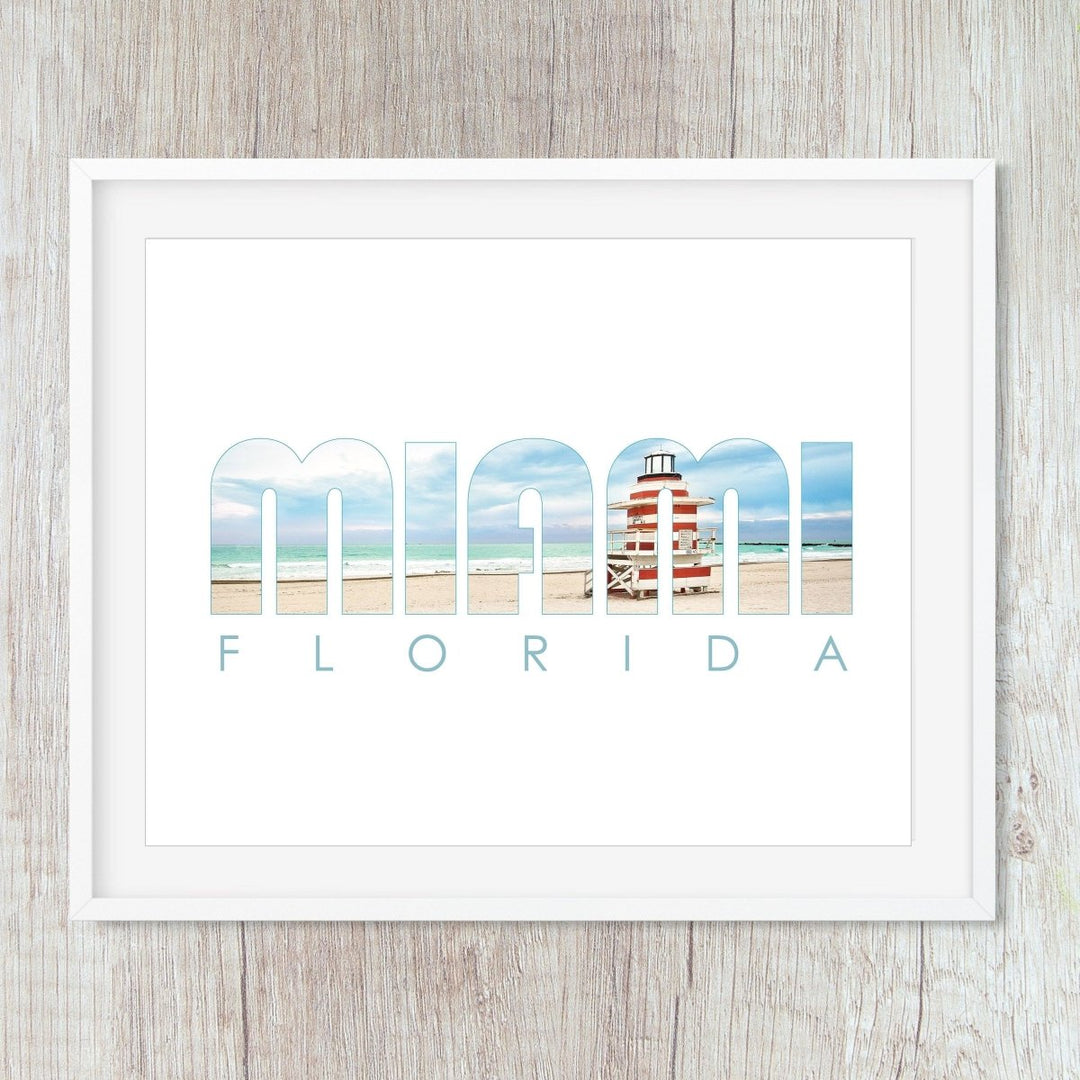 Miami Beach Travel Decor, Typography Word Art Prints