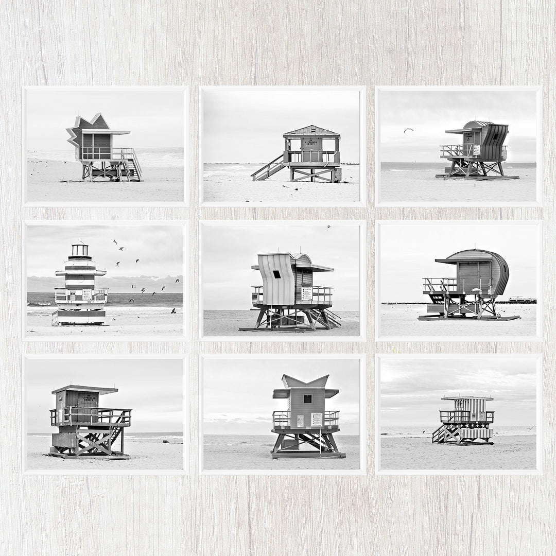 Black & White Miami Beach Lifeguard Stand Print Set