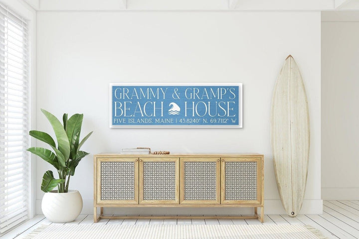 Custom Beach House Sign, Personalized GPS Coordinate Canvas Wall Decor