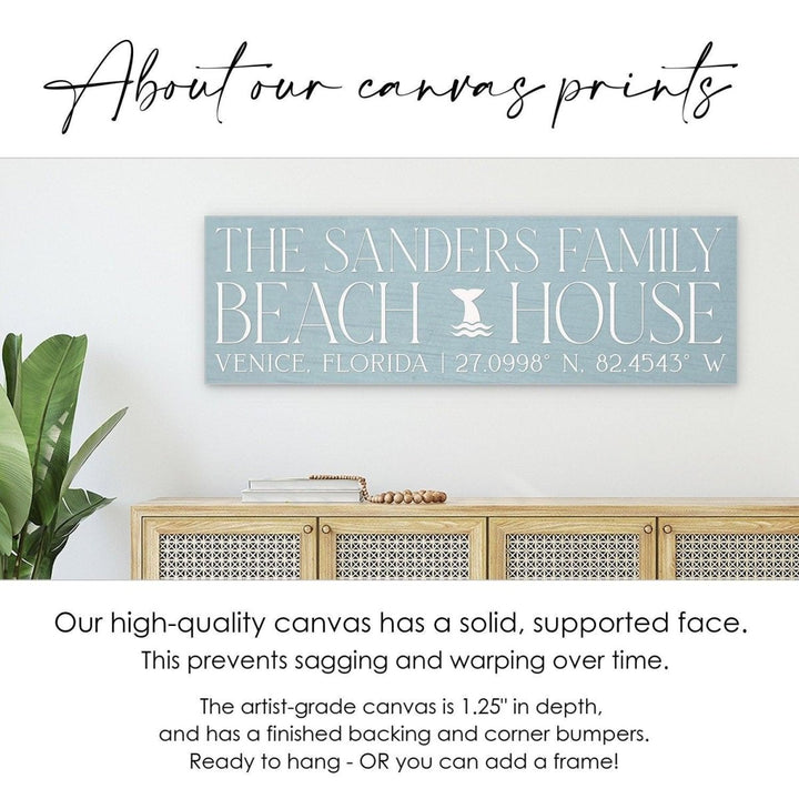 Custom Beach House Sign, Personalized GPS Coordinate Canvas Wall Decor