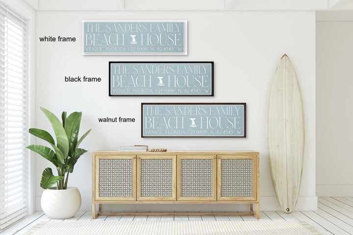 Custom Beach House Sign, Personalized GPS Coordinate Canvas Wall Decor