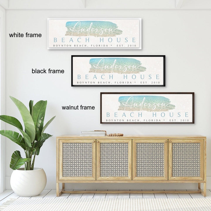 Beach House Canvas Sign, Personalized Framed Coastal Decor