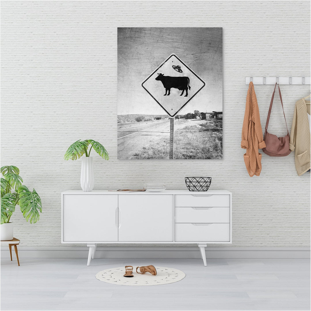 Alien Cow UFO Funny Street Sign Print