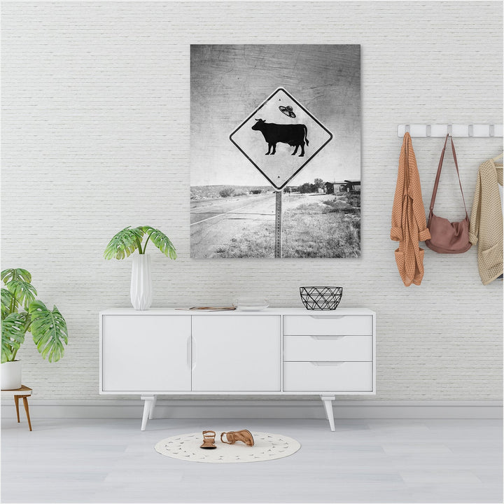 Alien Cow UFO Funny Street Sign Print