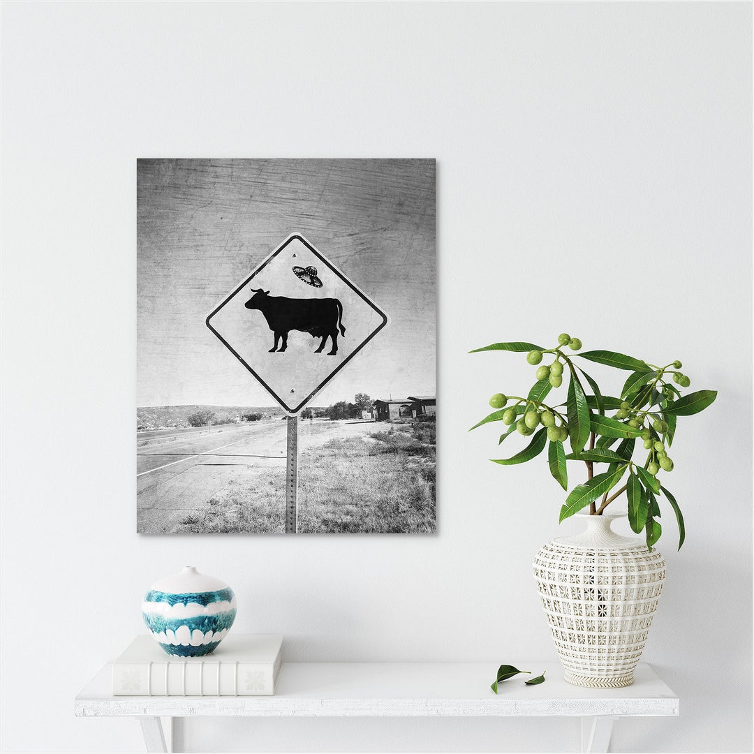 Alien Cow UFO Funny Street Sign Print