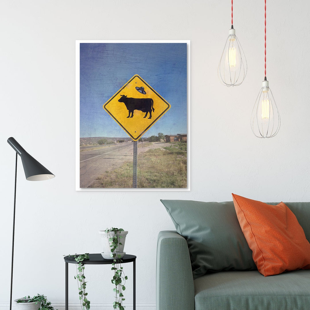 Alien Cow UFO Funny Street Sign Print