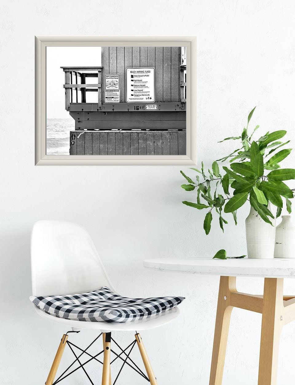 Coastal Beach Decor Art Prints, Black and White Lifeguard Tower