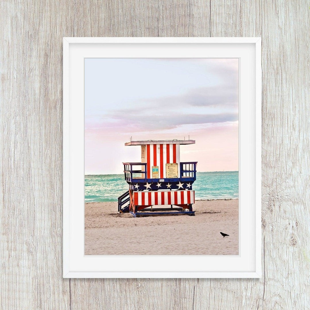 Red White and Blue Miami Beach House Wall Art Decor