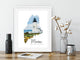 Typography Art Print, Maine Lighthouse Wall Decor