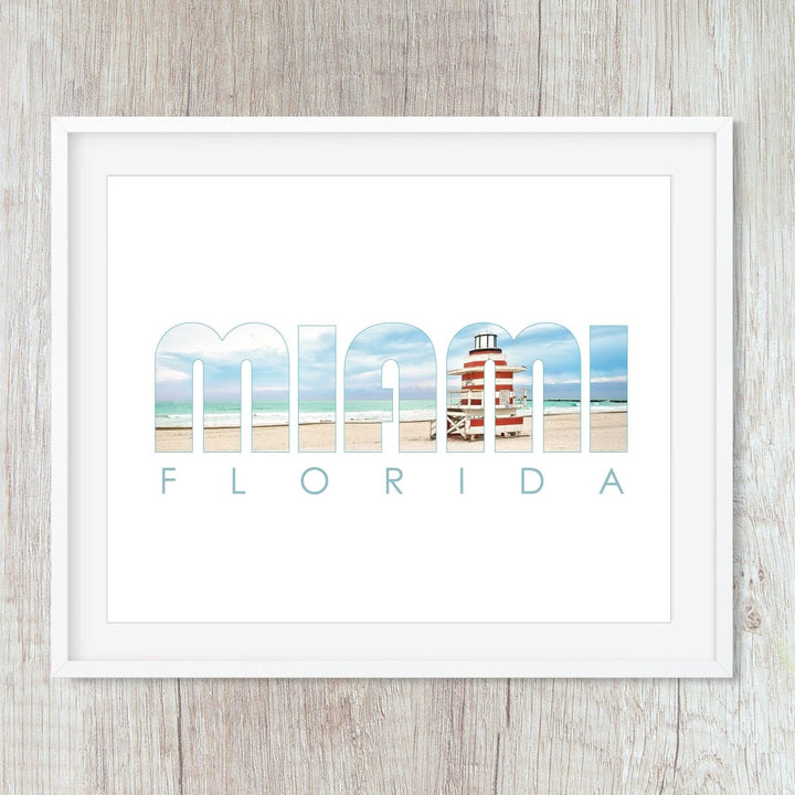 Miami Beach Travel Decor, Typography Word Art Prints