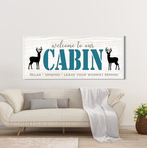 Welcome To Our Cabin Sign - turquoise + deer