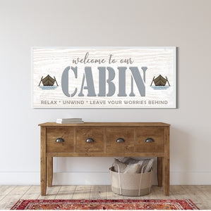 Welcome To Our Cabin Sign - rowboat