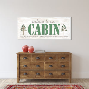 Welcome To Our Cabin Sign - spring tree