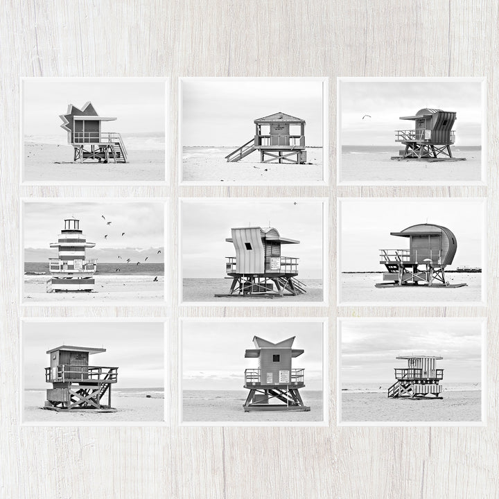 Black & White Miami Beach Lifeguard Stand Print Set