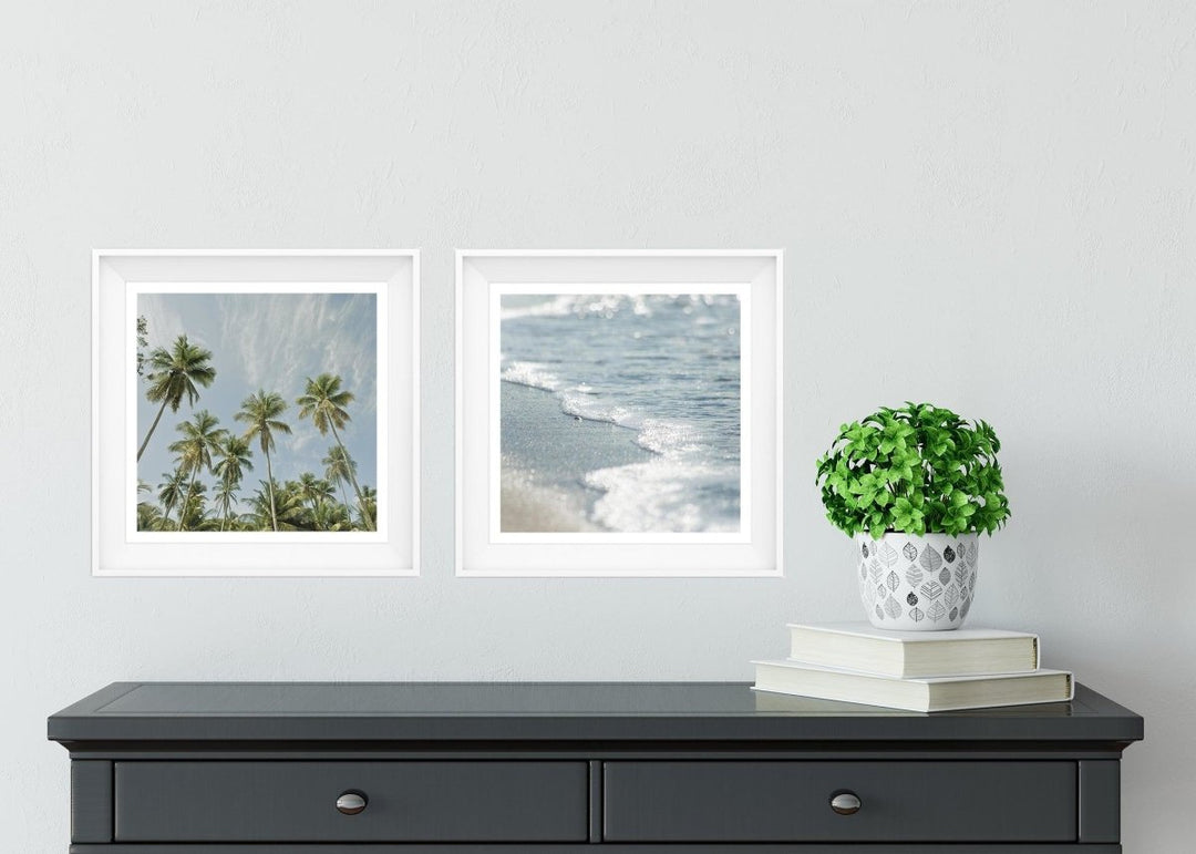 Set of 2 5x5 Palm Trees + Shoreline Beach Prints - Catch A Star Fine Art