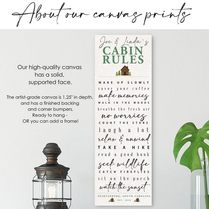 Cabin Rules Custom Canvas Wall Decor - Catch A Star Fine Art