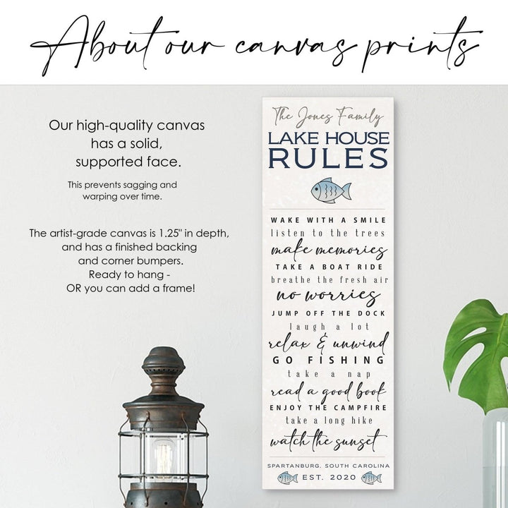 Lake House Rules Custom Canvas Sign - Catch A Star Fine Art