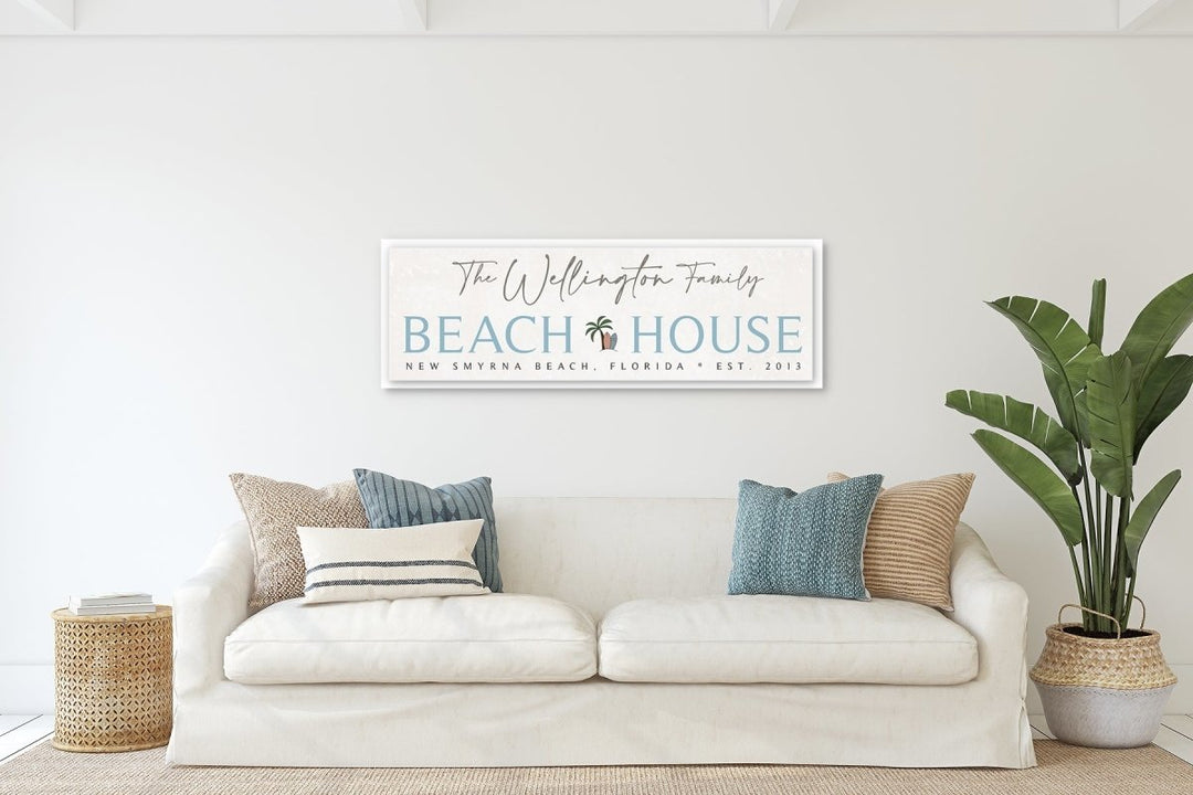 large wall art for living room, personalized beach canvas sign with custom symbol, color, locations