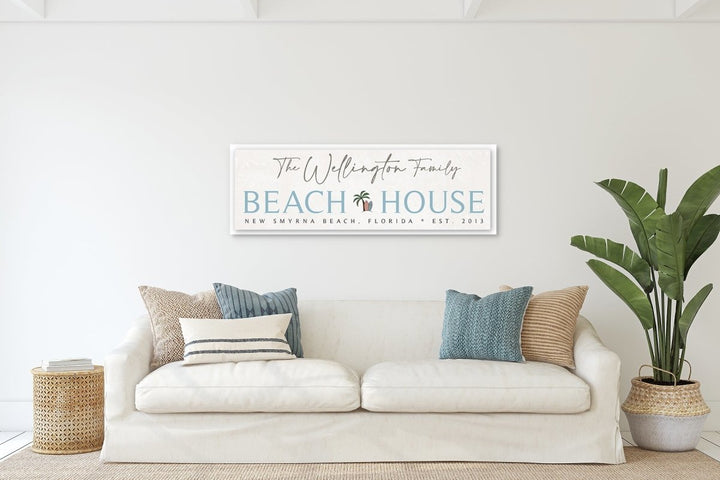 large wall art for living room, personalized beach canvas sign with custom symbol, color, locations