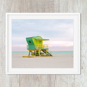 Green Art Deco Beach Wall Art, Miami Florida Coastal Print