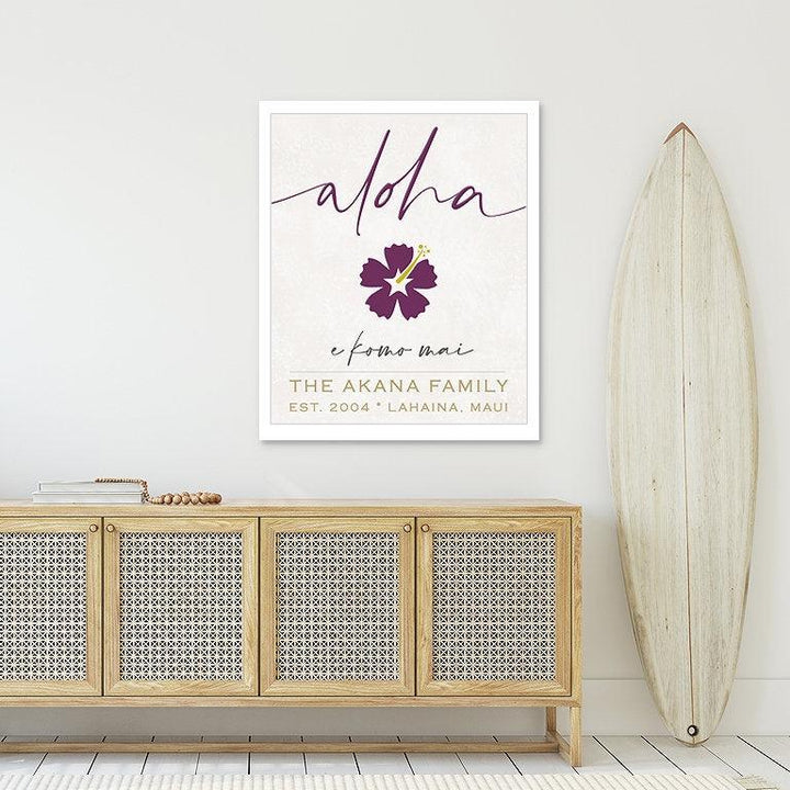 Personalized Aloha Welcome Sign, Custom Hawaiian Wall Canvas Prints