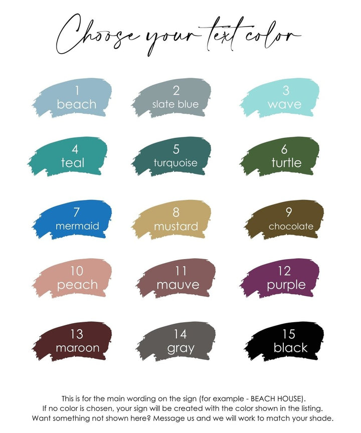 Text color choices for customizing the Beach House Rules canvas wall sign
