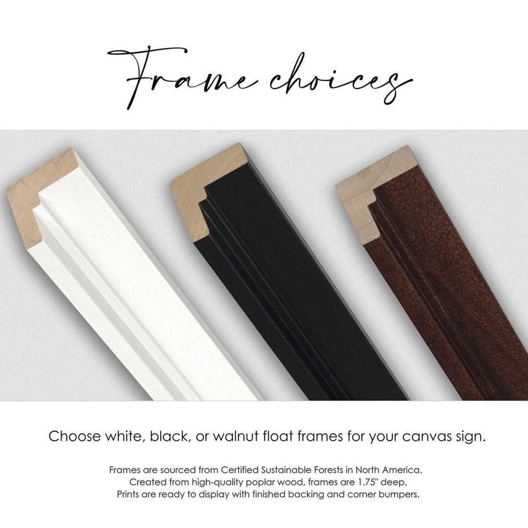 Choose white, black or walnut float frames for your custom canvas sign.