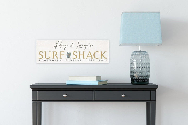 Beach House Sign Personalized Canvas Gift, Custom Surf Shack Coastal Decor