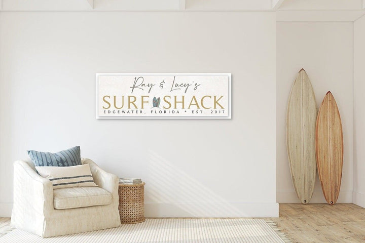 Beach House Sign Personalized Canvas Gift, Custom Surf Shack Coastal Decor