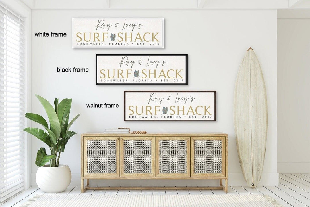 Beach House Sign Personalized Canvas Gift, Custom Surf Shack Coastal Decor