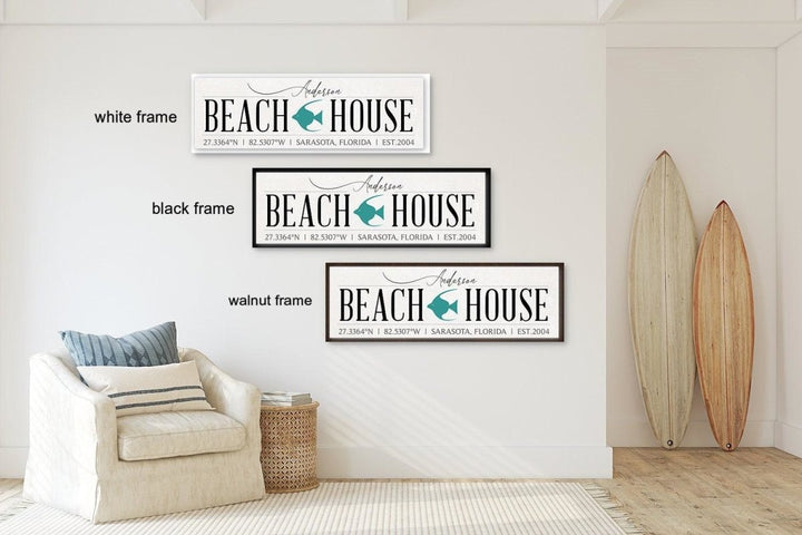 Custom Beach House Canvas Sign, Personalized Coastal Wall Art Decor