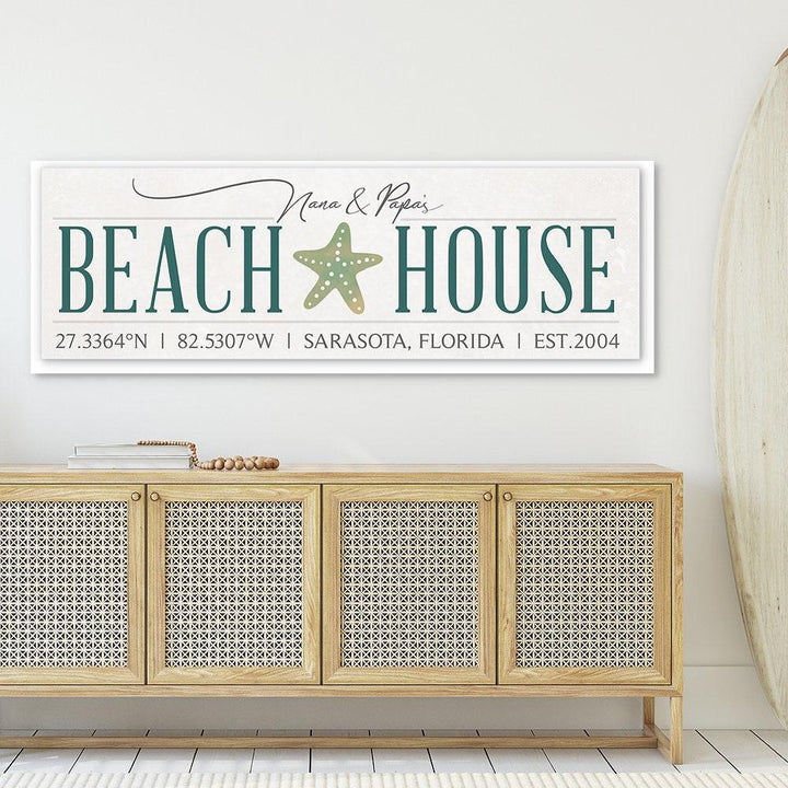 Custom Beach House Canvas Sign, Personalized Coastal Wall Art Decor