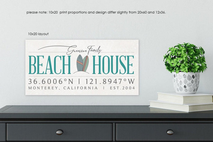 Custom Beach House Canvas Sign, Personalized Coastal Wall Art Decor