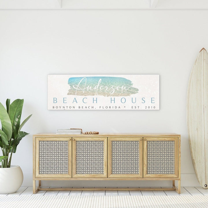 Beach House Canvas Sign, Personalized Framed Coastal Decor