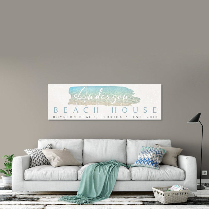 Beach House Canvas Sign, Personalized Framed Coastal Decor