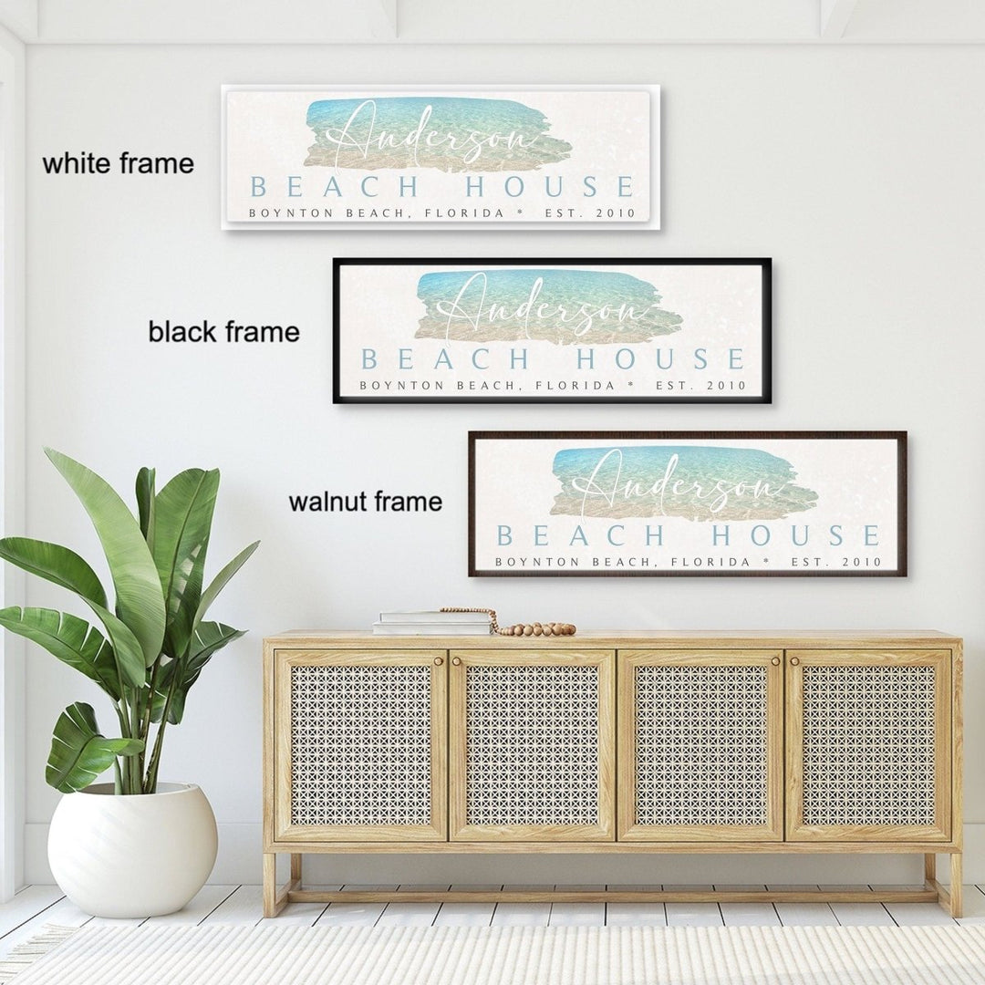 Beach House Canvas Sign, Personalized Framed Coastal Decor