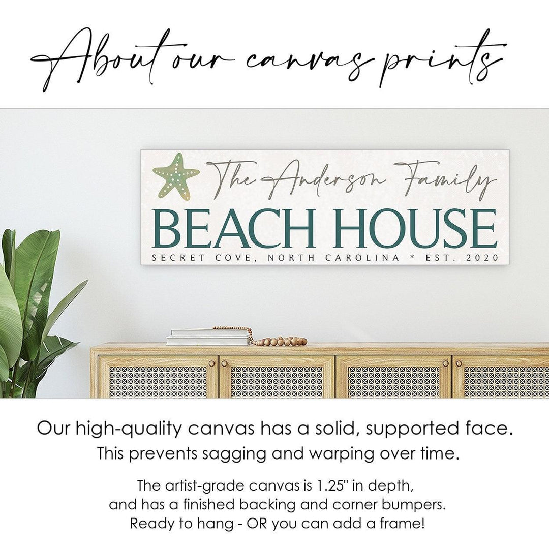 Personalized Custom Beach House Canvas Sign, Living Room Coastal Decor