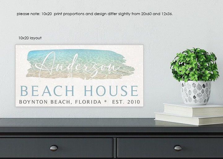 Beach House Canvas Sign, Personalized Framed Coastal Decor