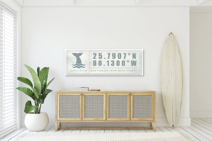 Personalized Coordinates Beach House Sign, Nautical Canvas Decor