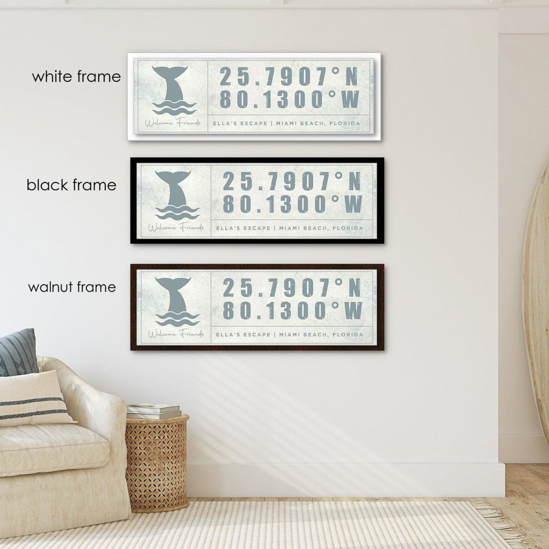 Personalized Coordinates Beach House Sign, Nautical Canvas Decor