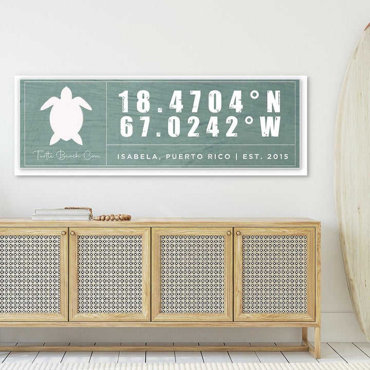 Custom Coordinates Beach House Sign, Nautical Canvas Wall Decor
