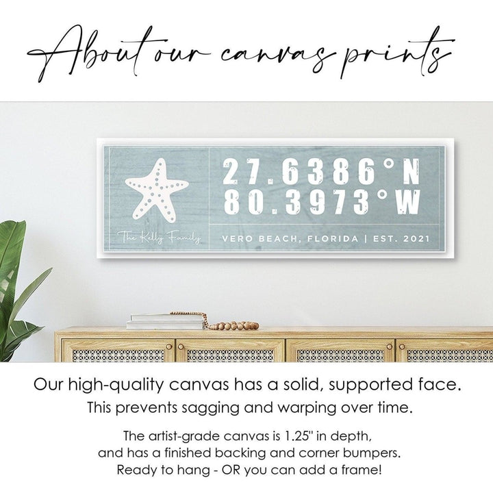 Custom Coordinates Beach House Sign, Nautical Canvas Wall Decor
