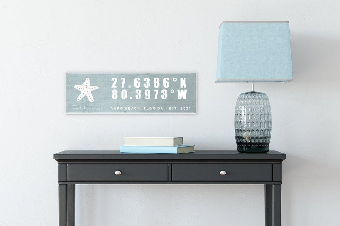 Custom Coordinates Beach House Sign, Nautical Canvas Wall Decor