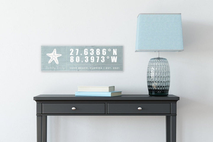 Custom Coordinates Beach House Sign, Nautical Canvas Wall Decor