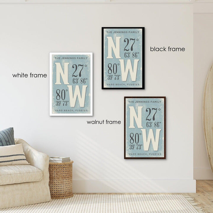 Customized latitude and longitude canvas wall art print