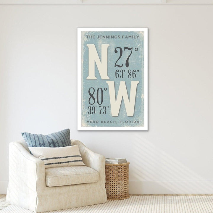 Customized latitude and longitude canvas wall art print
