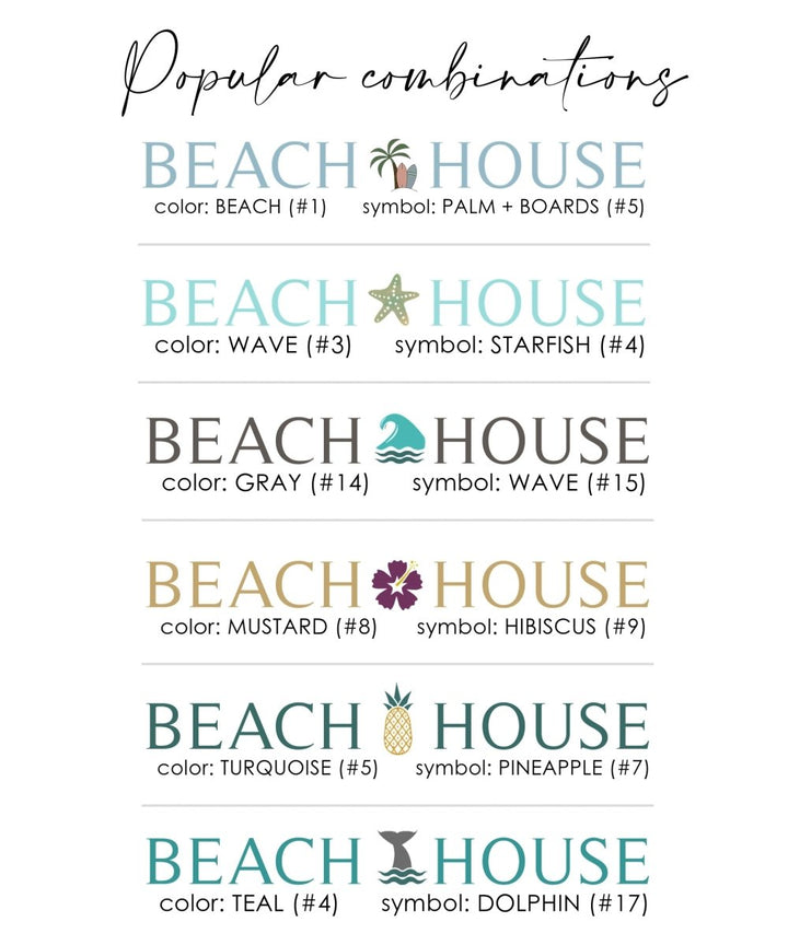 popular combinations of font colors and symbol choice for beach house canvas