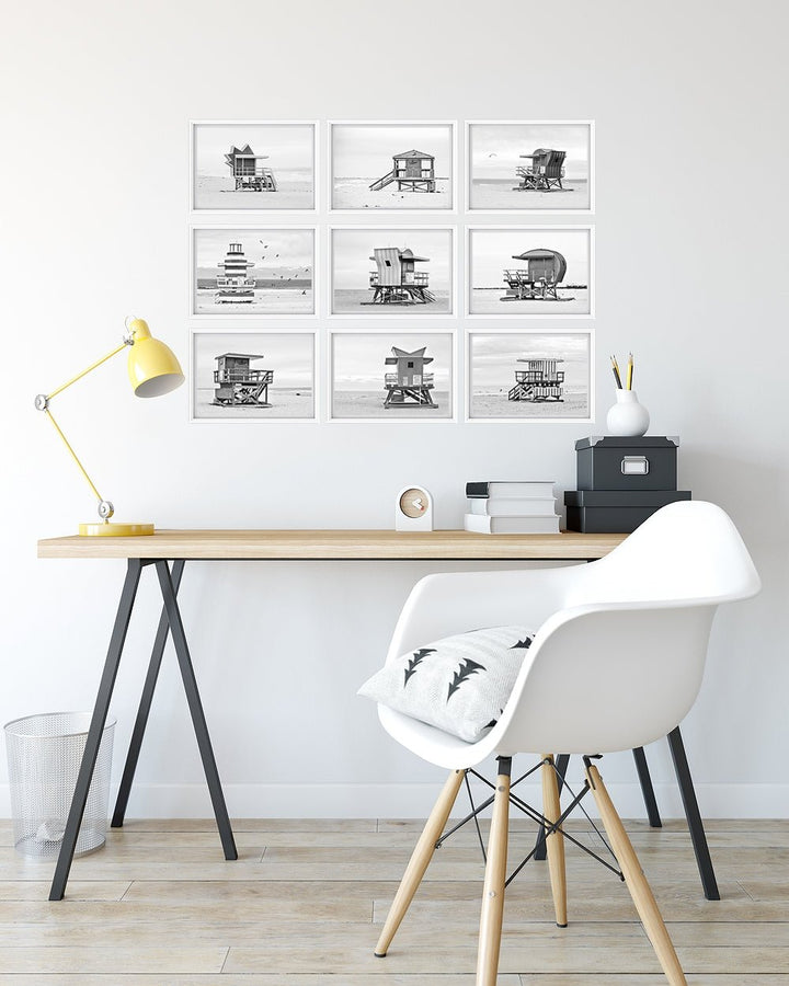 Black & White Miami Beach Lifeguard Stand Print Set